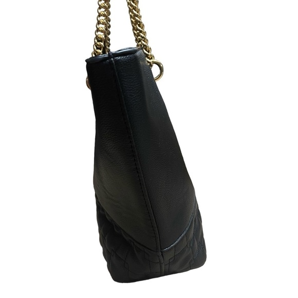 Anne Klein Black Chain Strap Pebble Faux Leather Part Quilted Shoulder Tote Bag - Picture 12 of 15